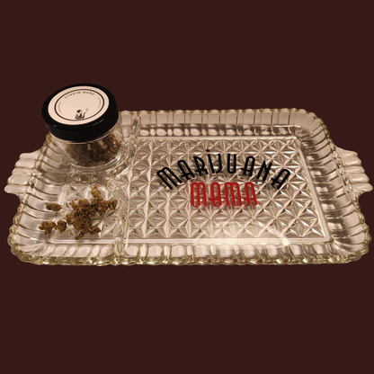 1950s Vintage Crystal Rolling Tray with Storage Jar