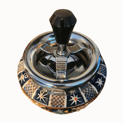 Vintage West German Smoking Set — Stein Lighter & Spin Ashtray, Alpine Relief