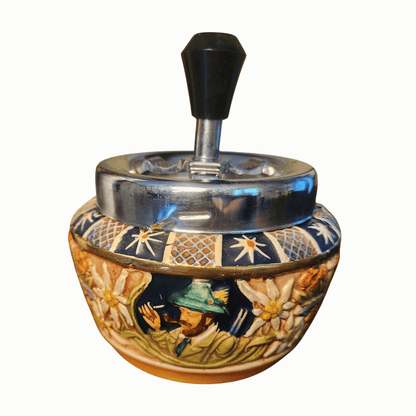 Vintage West German Smoking Set — Stein Lighter & Spin Ashtray, Alpine Relief