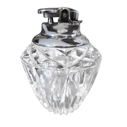 Vintage Crystal Table Lighter — Diamond Cut Glass with Chrome Top, Butane
