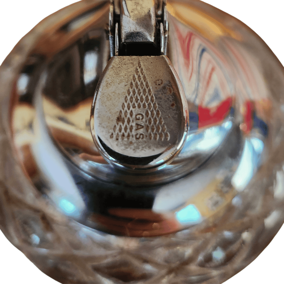 Vintage Crystal Table Lighter — Diamond Cut Glass with Chrome Top, Butane