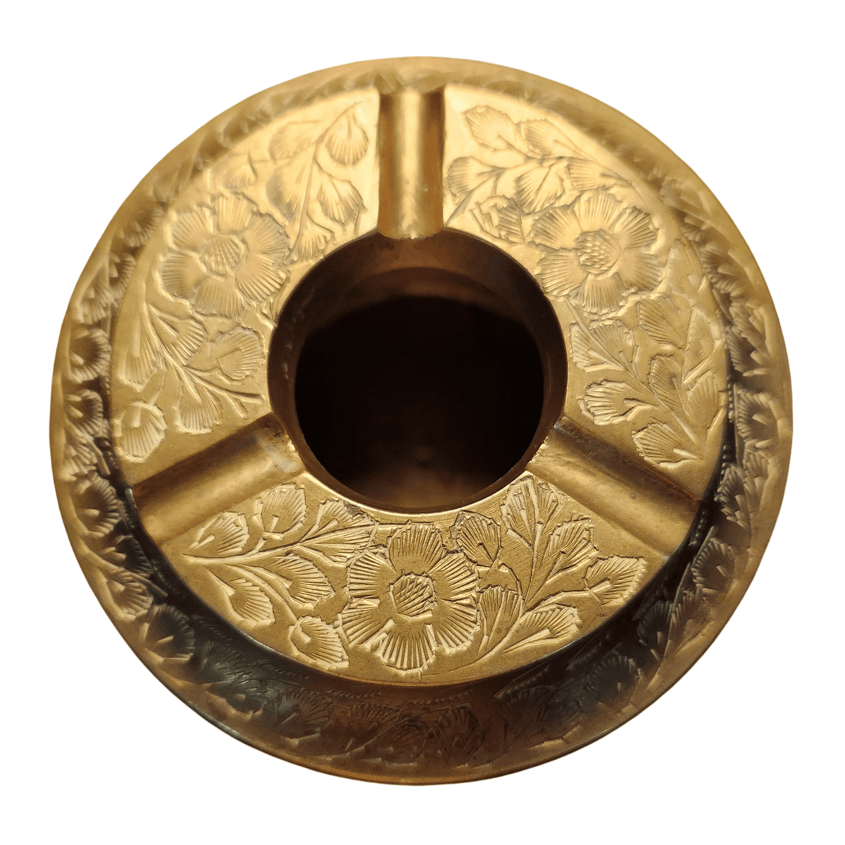 Vintage Hand-Engraved Brass Floral Ashtray