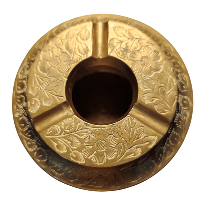 Vintage Hand-Engraved Brass Floral Ashtray