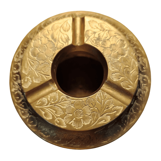 Vintage Hand-Engraved Brass Floral Ashtray