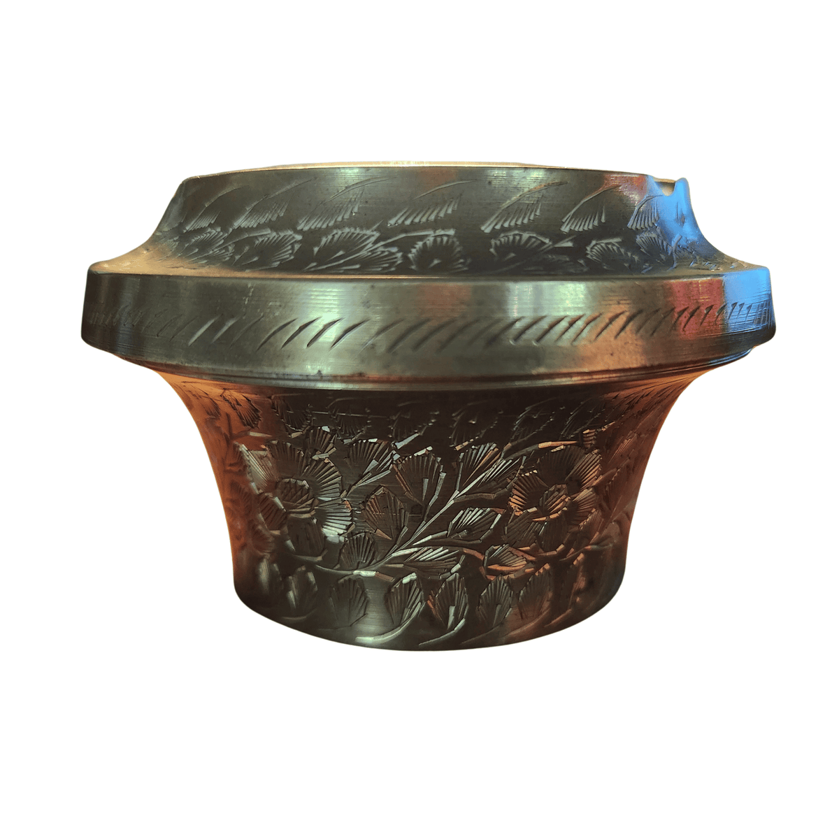 Vintage Hand-Engraved Brass Floral Ashtray